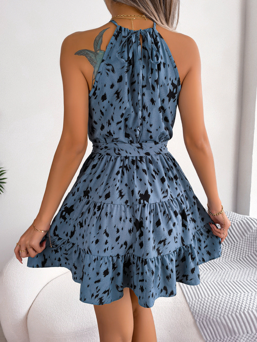 Hifoileva Leopard Print Ruffled Swing Dress Summer Fashion Beach Dresses Women