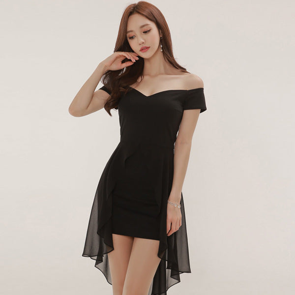 Chiffon dress summer dress with irregular collar