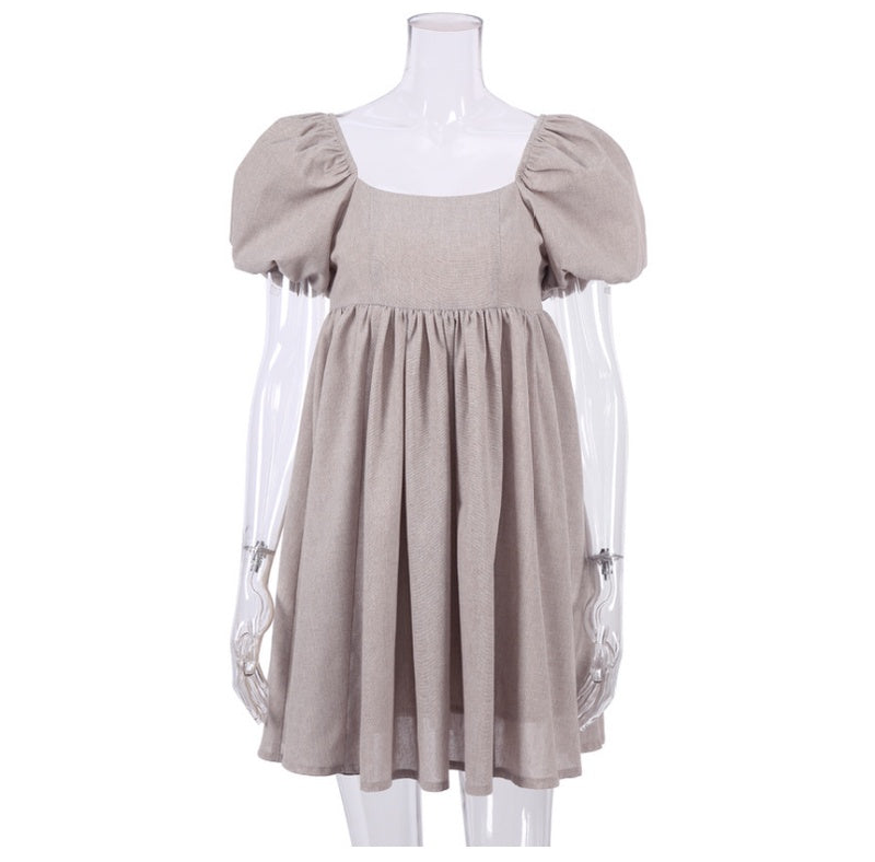 Foliki Dresses Women Square Neck Puff Sleeve Mini Dress