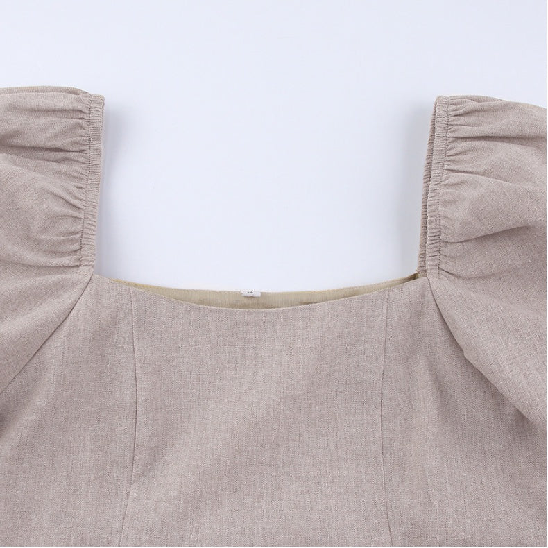 Foliki Dresses Women Square Neck Puff Sleeve Mini Dress