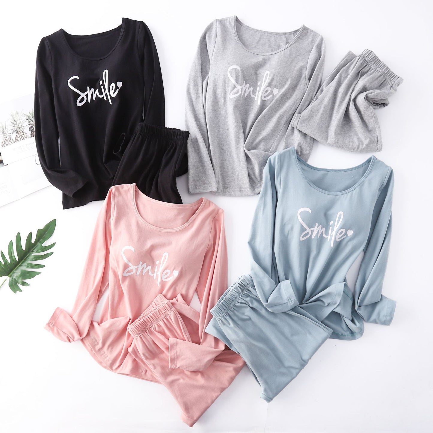 Cotton Printed Tape Chest Pad Long Sleeve Trousers Pajamas Suit