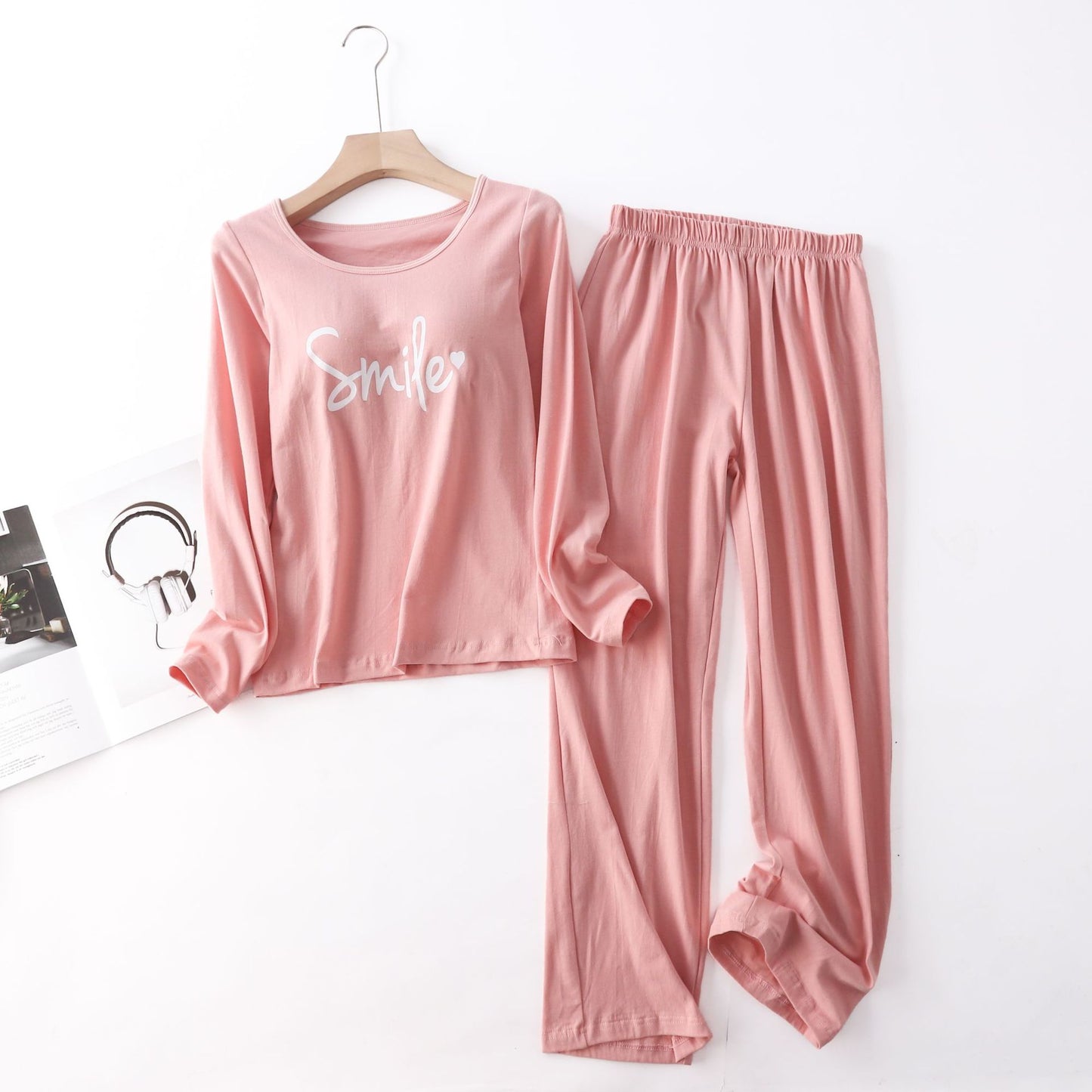 Cotton Printed Tape Chest Pad Long Sleeve Trousers Pajamas Suit