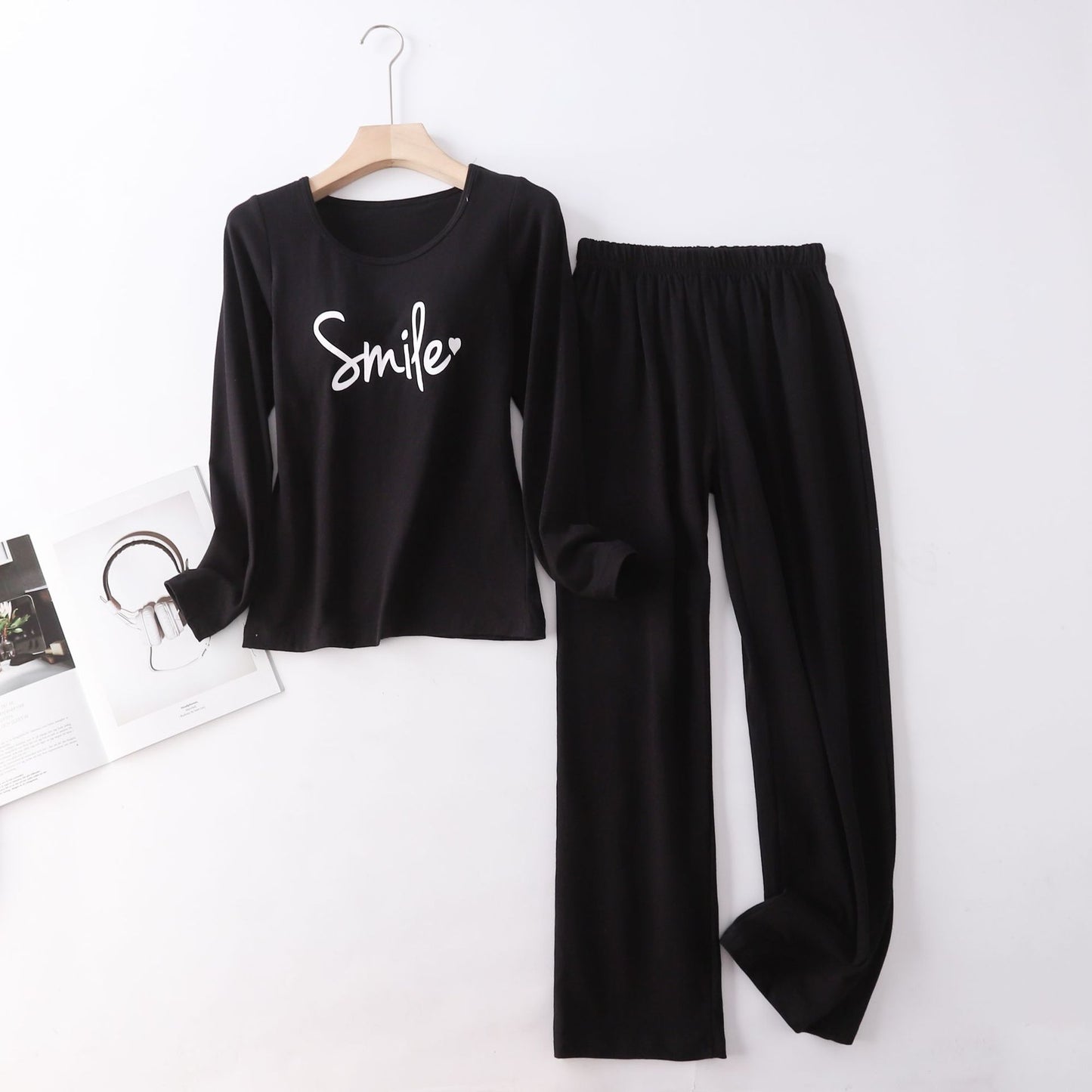 Cotton Printed Tape Chest Pad Long Sleeve Trousers Pajamas Suit