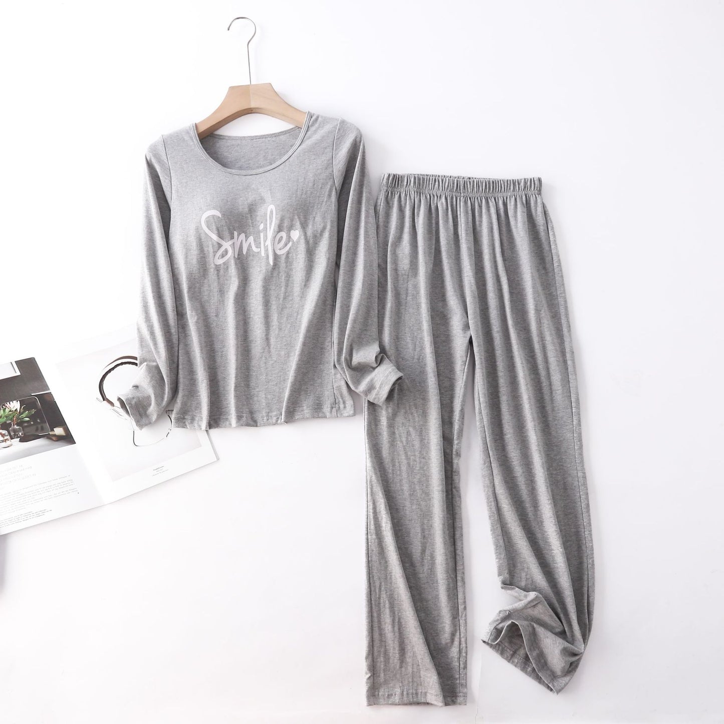 Cotton Printed Tape Chest Pad Long Sleeve Trousers Pajamas Suit