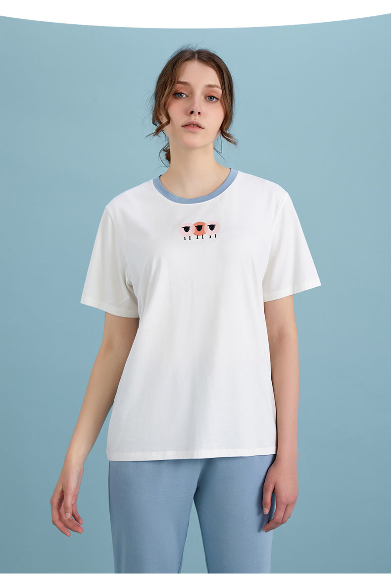 Home Ladies Knitted Bamboo Cotton Homewear Cute Pajamas Set