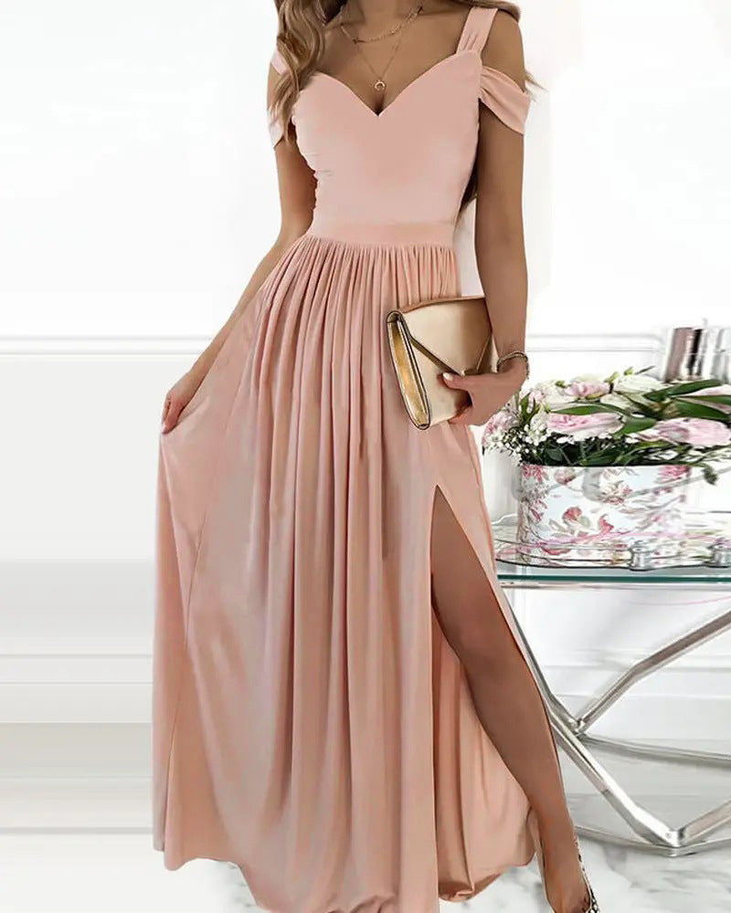 V-neck Spaghetti Strap Dress Women Split Long Flowy Dresses For Party Beach