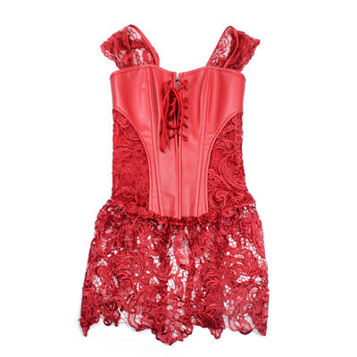 Faux Leather Cutout Ribbon Corset