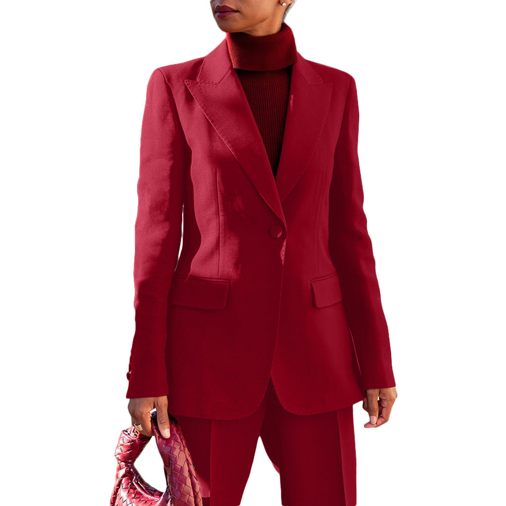 Solid Color Suit Coat Straight-leg Pants Two-piece Set