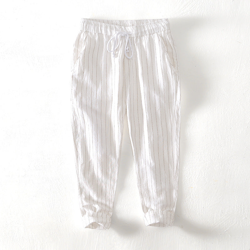 FAB-UR Summer Menswear Cotton Linen Stripes Pants Loose