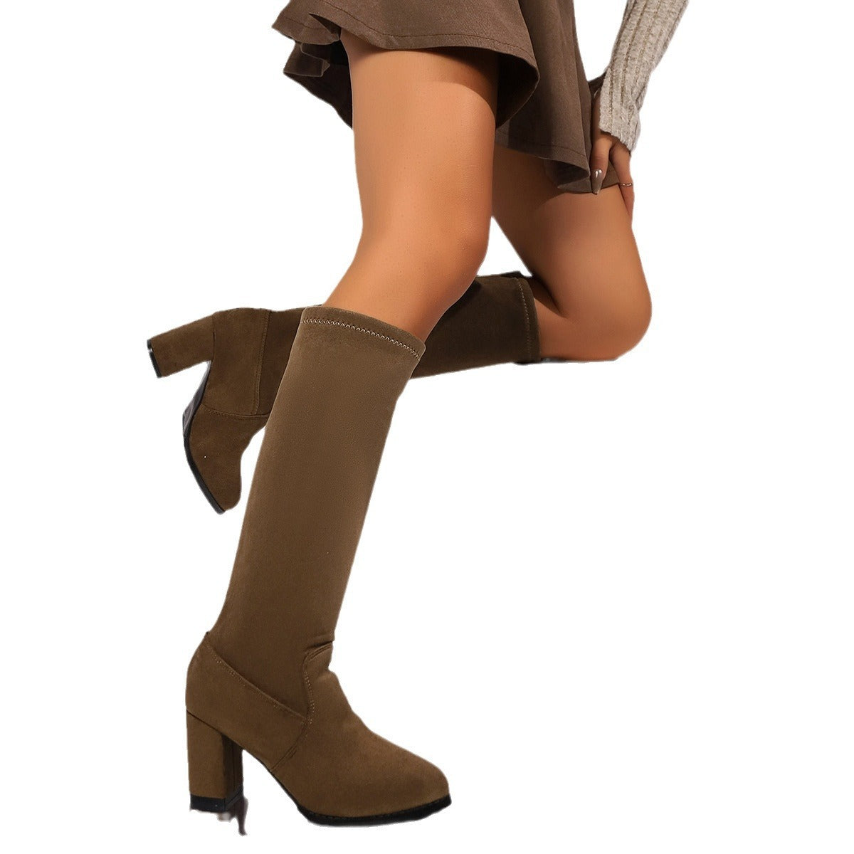 Winter New Plus Size Boots Round Head Chunky Heel Women's High Leg Boot