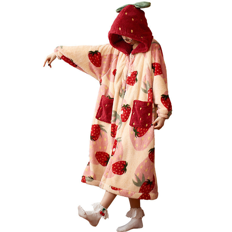 Winter Fleece-lined Thickened Pajamas Can Be Worn Outside Long