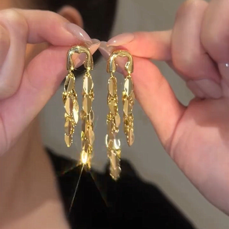 Special-interest Design Silver Smart Wheat Long Fringe Earrings