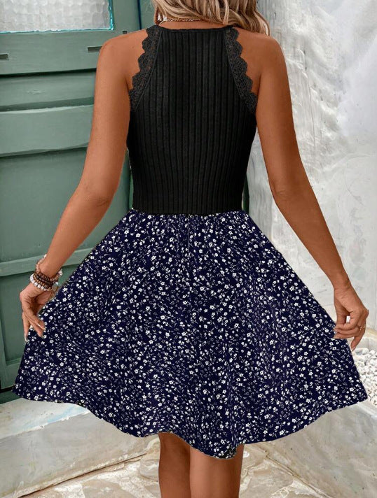Women's Lace Slim Fit Patchwork Fashion Slim Sleeveless Dress