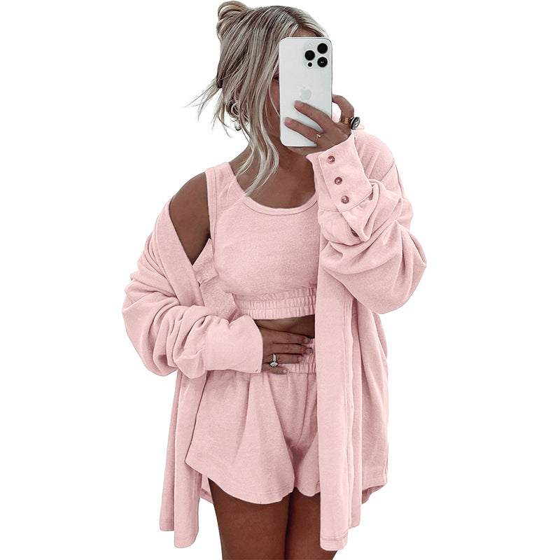 Women's European And American Solid Color Loose Sports Three-piece Suit