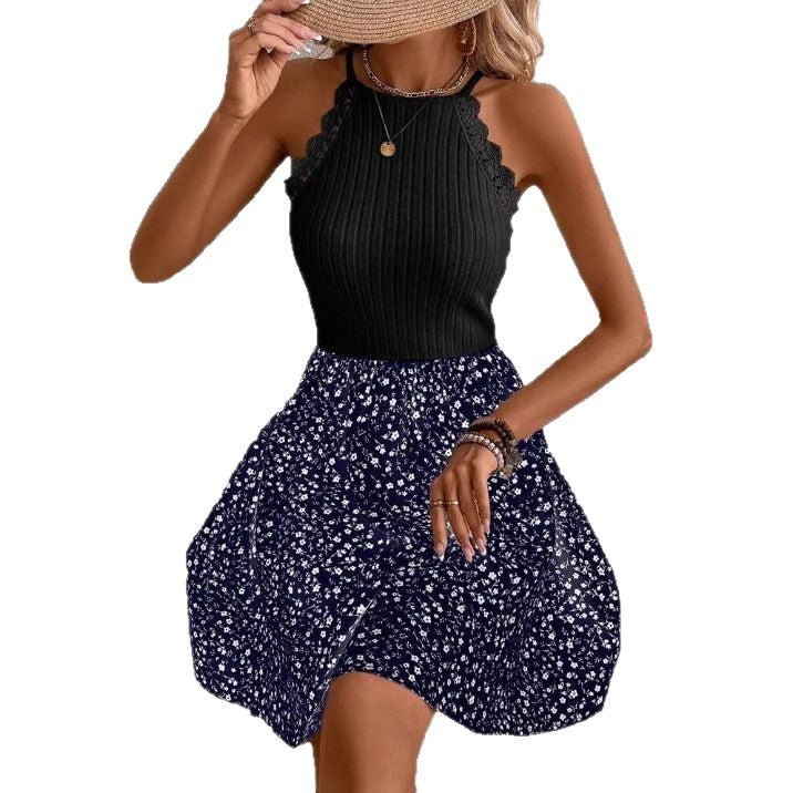 Women's Lace Slim Fit Patchwork Fashion Slim Sleeveless Dress
