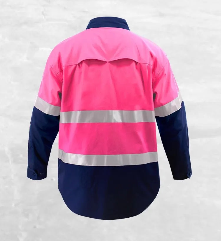 Hi Vis Men Work Shirt 100% Cotton High Visibility Clothing Shirt Construction Safety Clothes for Work High Vis Workwear Two Tone