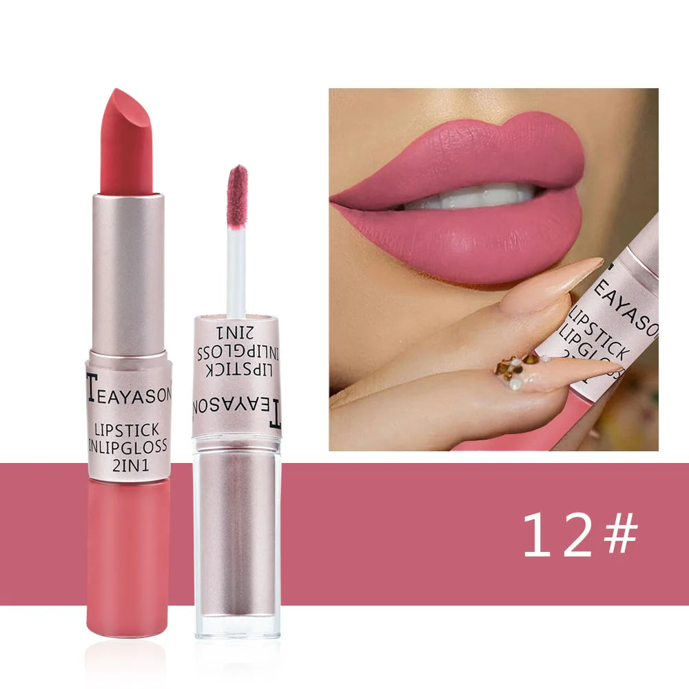 Sexy Lip Gloss 2 In 1 Lip Tint Waterproof Long -Lasting Moisture Red Lip Matte Lipstick