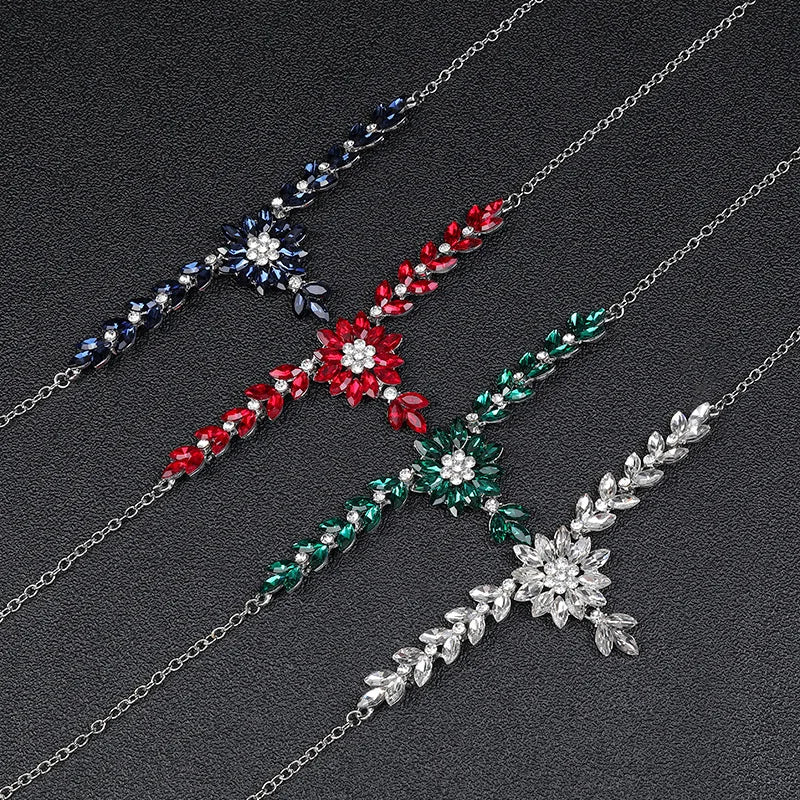 Crystal Flower Earrings Necklace Set - Elegant Wear