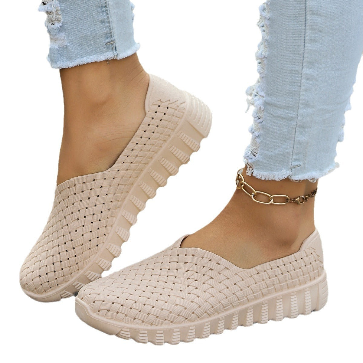 Mesh Surface Shoes Breathable One Pedal White Shoes Low Cut Sports Casual Women Pumps