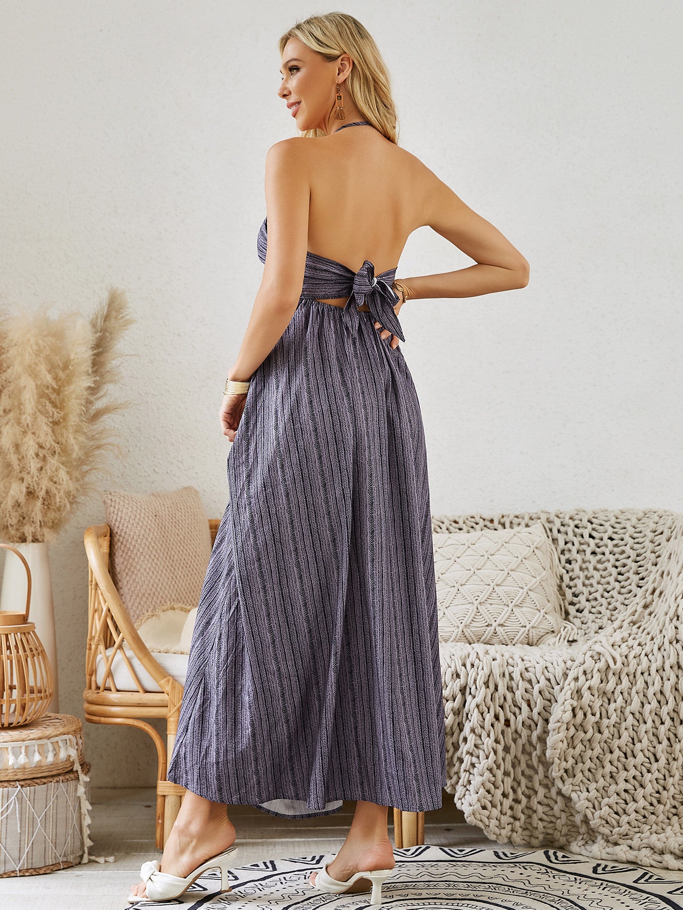 Bohemian Halter Dress - Women's Summer Sleeveless Flowy Beach Dress