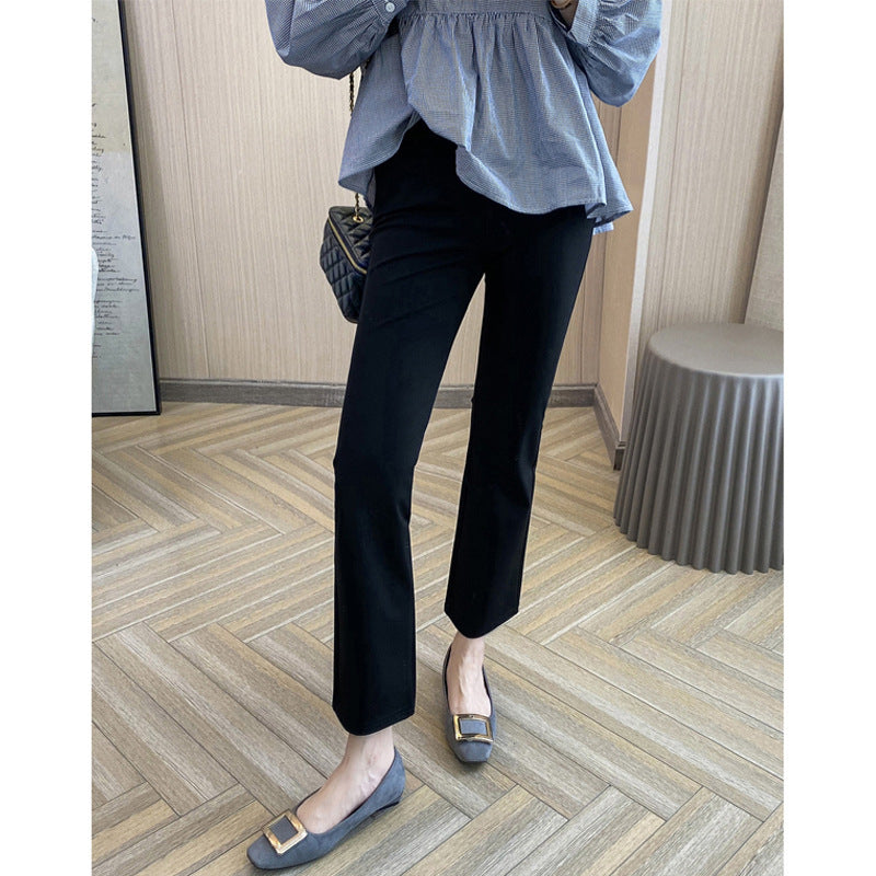 Women's Spring And Summer Black High Waist Slim Cropped Micro Flared Pants