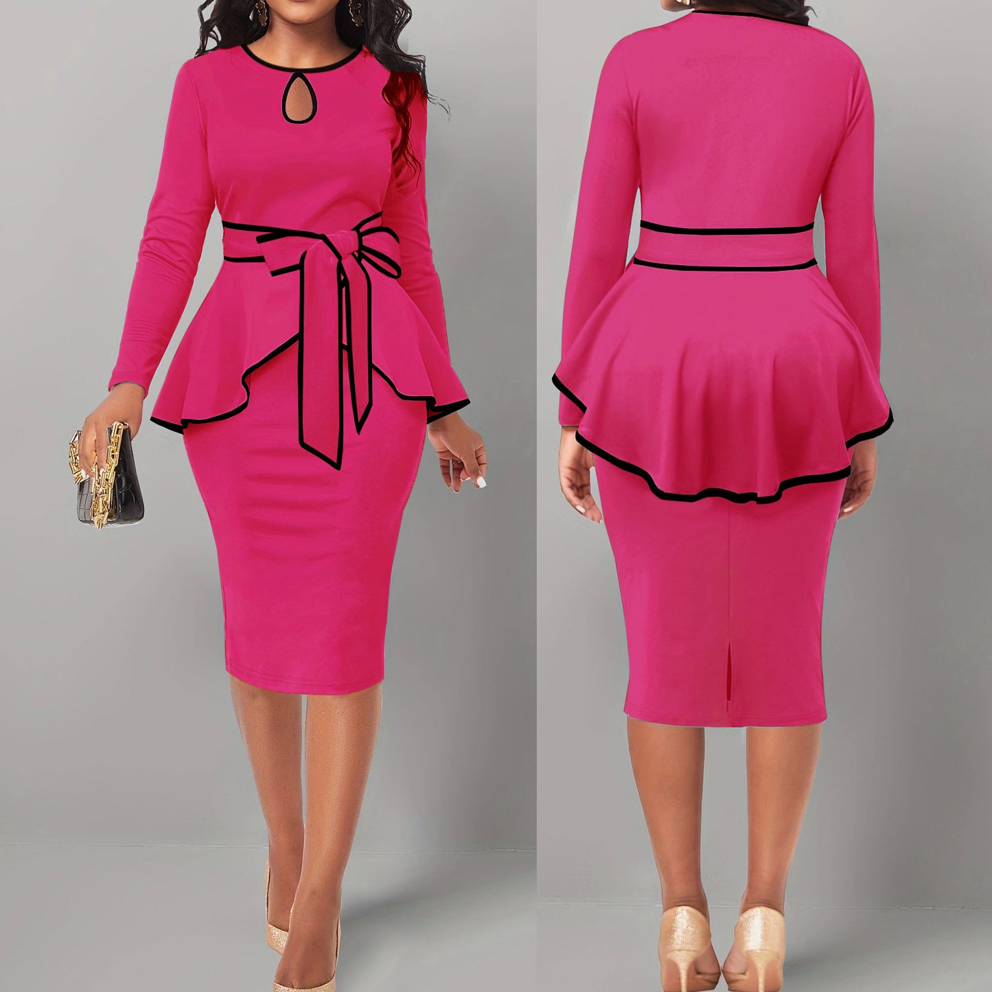 Suit Skirt Ruffle Top Back Slit Skirt