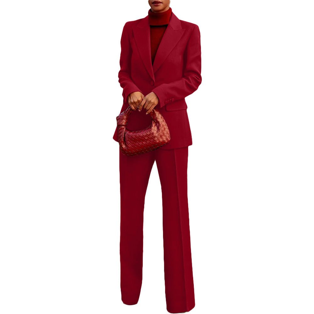 Solid Color Suit Coat Straight-leg Pants Two-piece Set