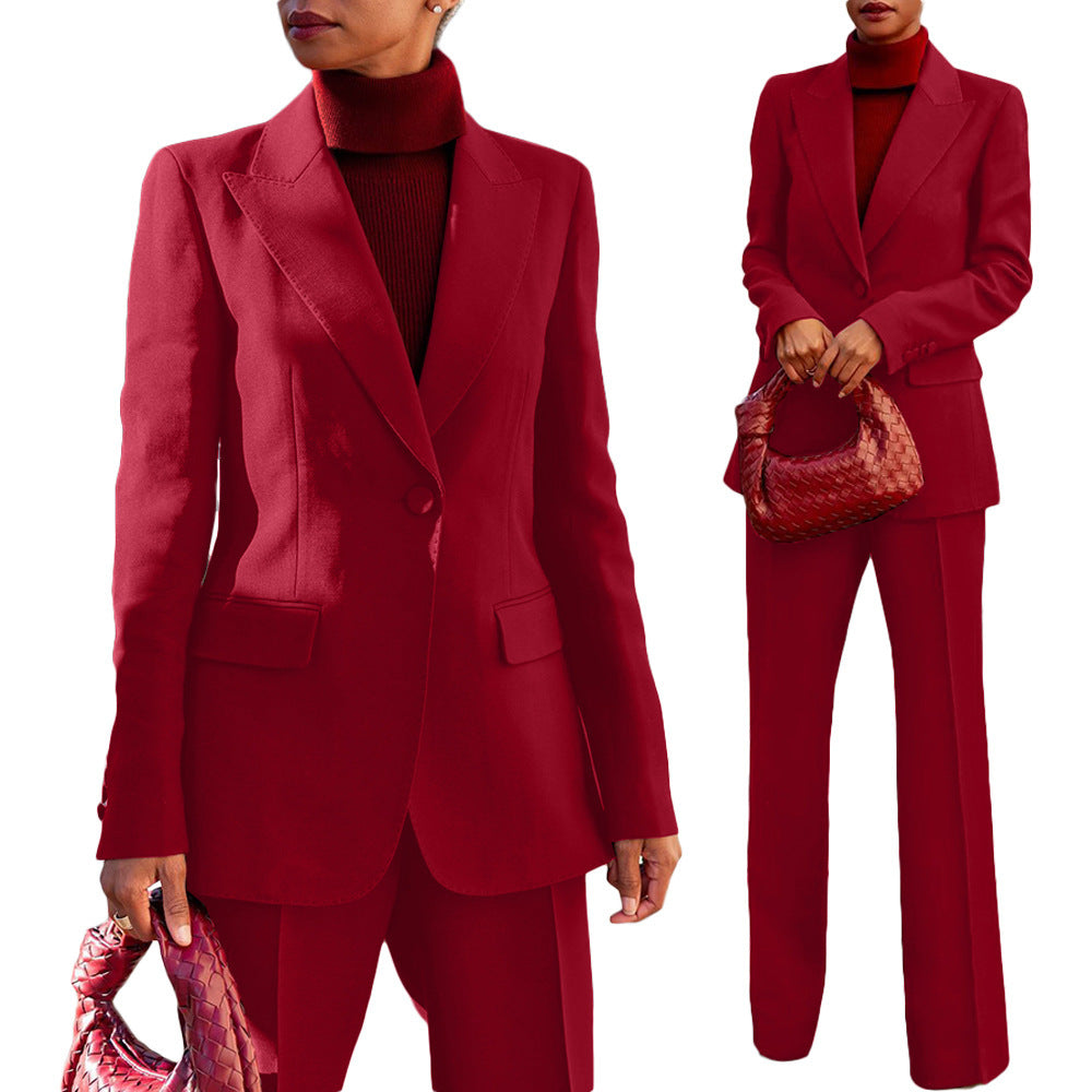 Solid Color Suit Coat Straight-leg Pants Two-piece Set