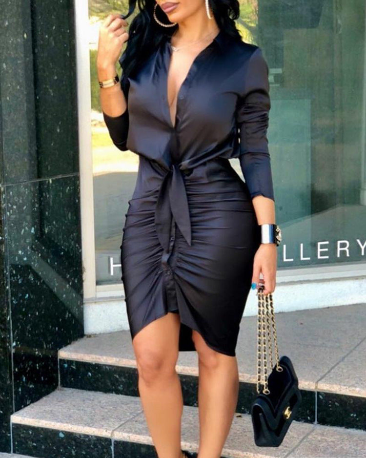 Women Midi Shirt Dress Elegant Fashion Party Dress
