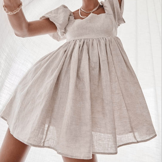 Foliki Dresses Women Square Neck Puff Sleeve Mini Dress