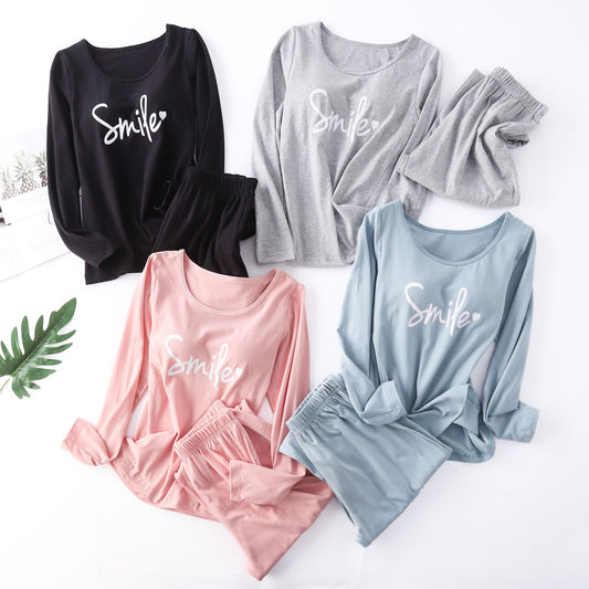 Cotton Printed Tape Chest Pad Long Sleeve Trousers Pajamas Suit