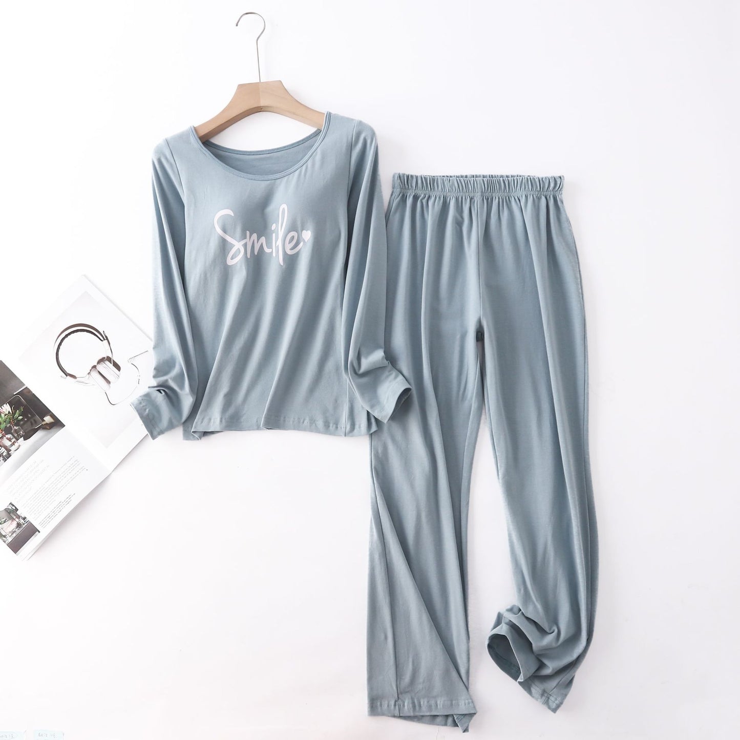 Cotton Printed Tape Chest Pad Long Sleeve Trousers Pajamas Suit