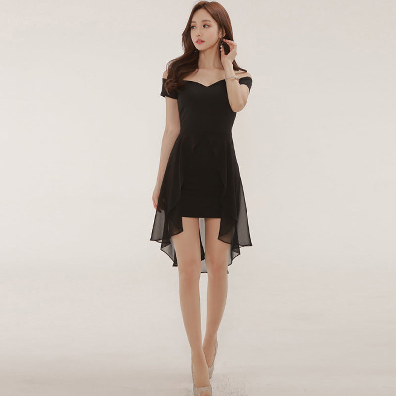 Chiffon dress summer dress with irregular collar