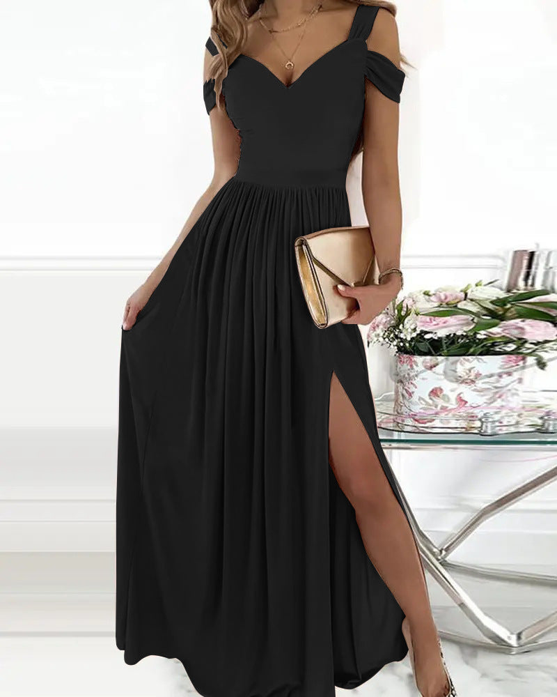 V-neck Spaghetti Strap Dress Women Split Long Flowy Dresses For Party Beach