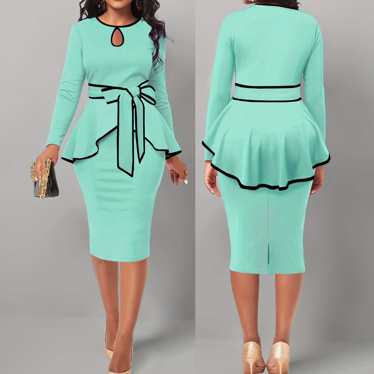 Suit Skirt Ruffle Top Back Slit Skirt