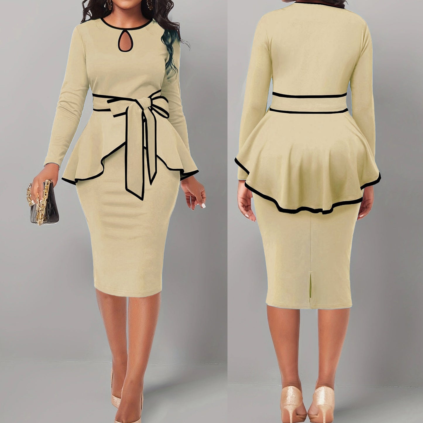 Suit Skirt Ruffle Top Back Slit Skirt