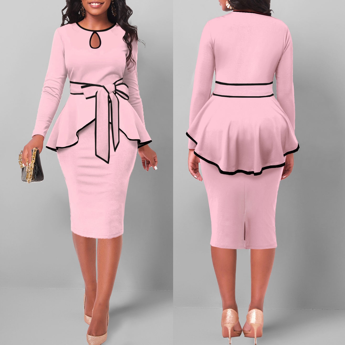 Suit Skirt Ruffle Top Back Slit Skirt