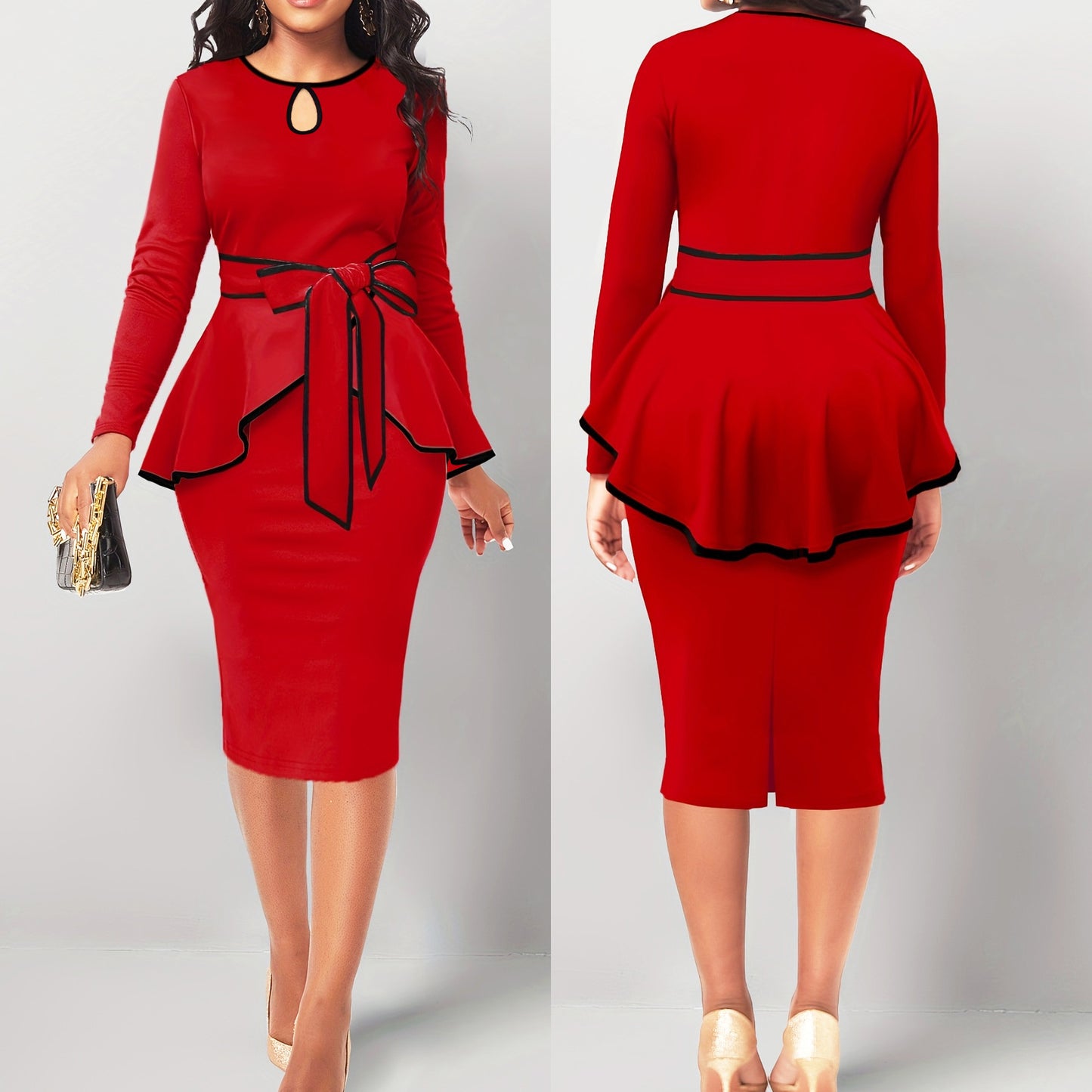 Suit Skirt Ruffle Top Back Slit Skirt