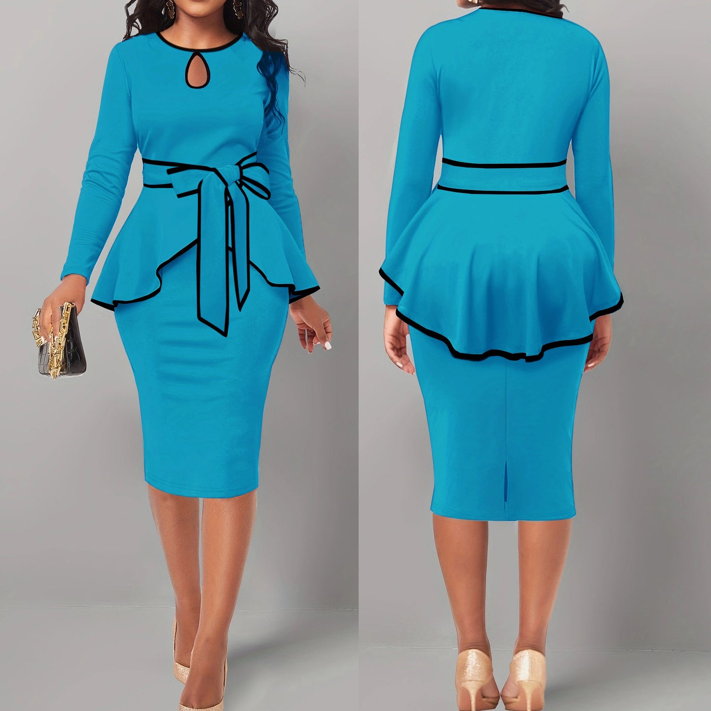 Suit Skirt Ruffle Top Back Slit Skirt
