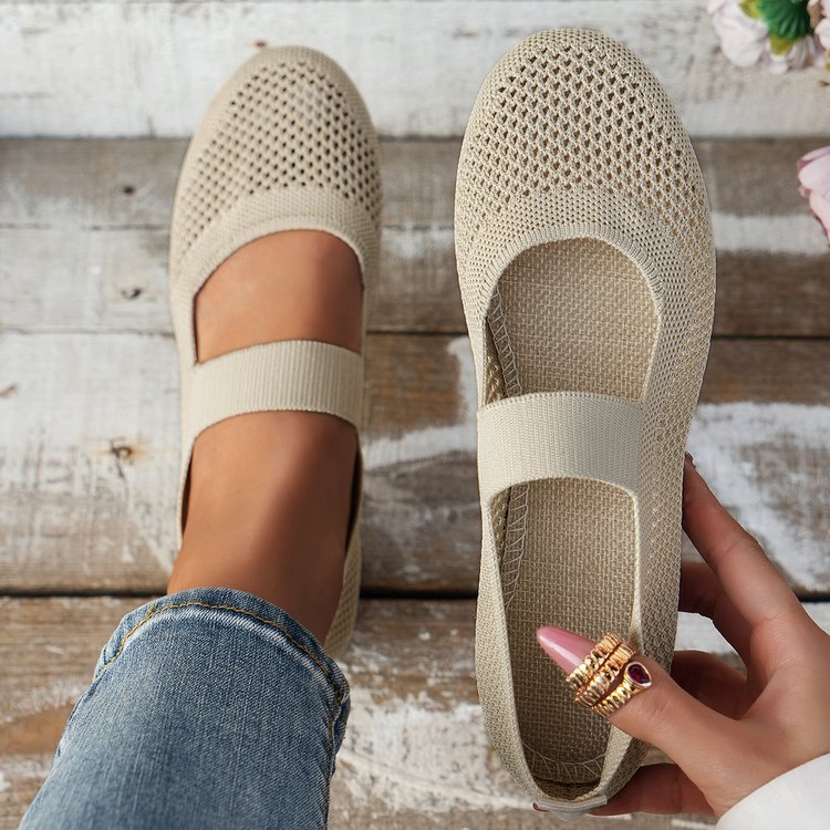 Flyknit Breathable Flat Low-cut Shoes Women's Hollow Solid Color Round Head Dancing
