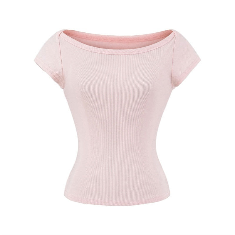 Boat Neck Short Sleeved T-shirt