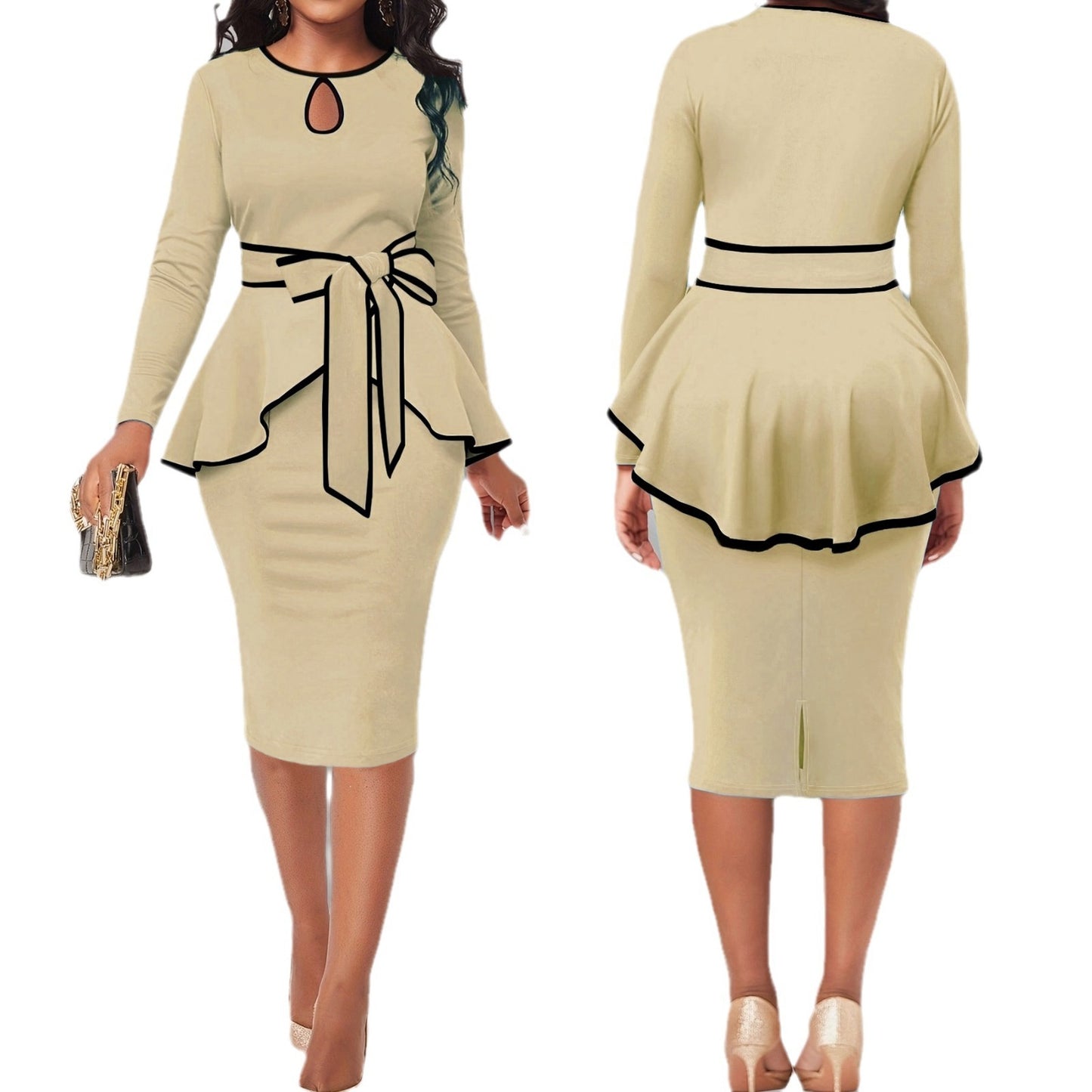 Suit Skirt Ruffle Top Back Slit Skirt
