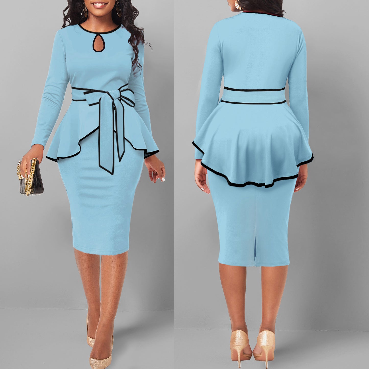 Suit Skirt Ruffle Top Back Slit Skirt