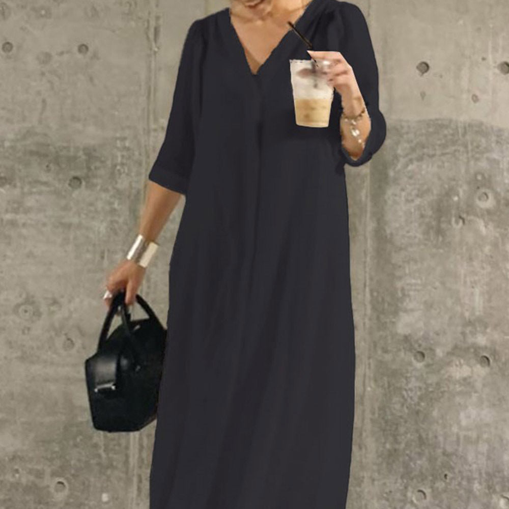 Loose Waist Slim Long Shirt Dress