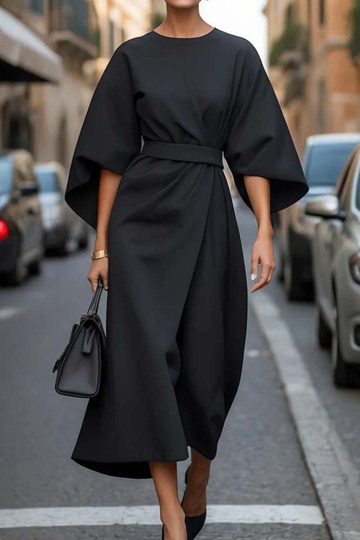 Eva Loose Sleeve Dress Fashion Waist-tighted Solid Color Elegant Dresses For Women Clothing
