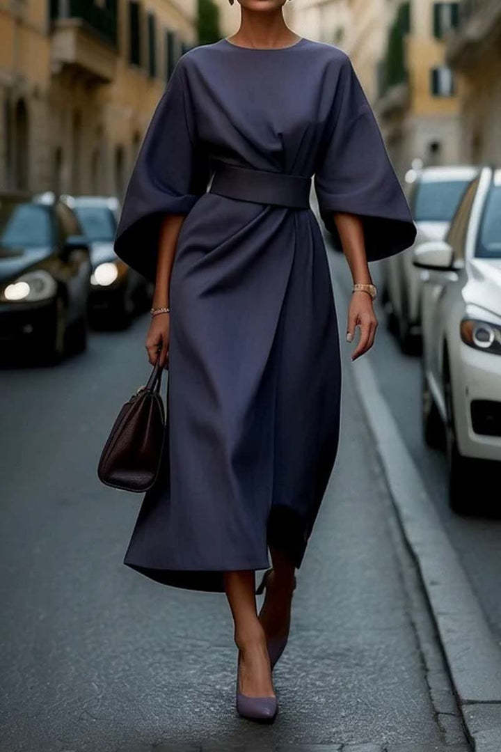 Eva Loose Sleeve Dress Fashion Waist-tighted Solid Color Elegant Dresses For Women Clothing