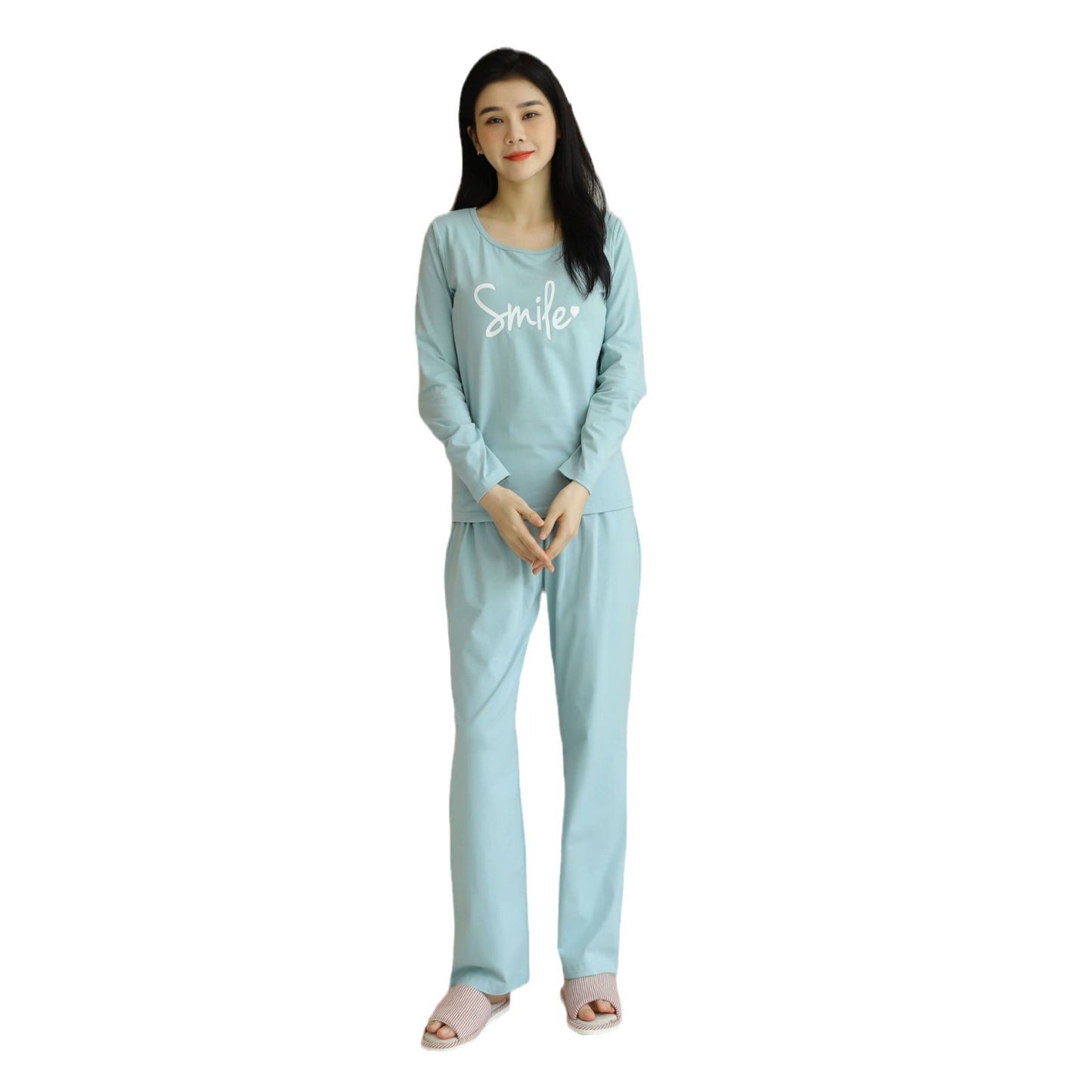 Cotton Printed Tape Chest Pad Long Sleeve Trousers Pajamas Suit