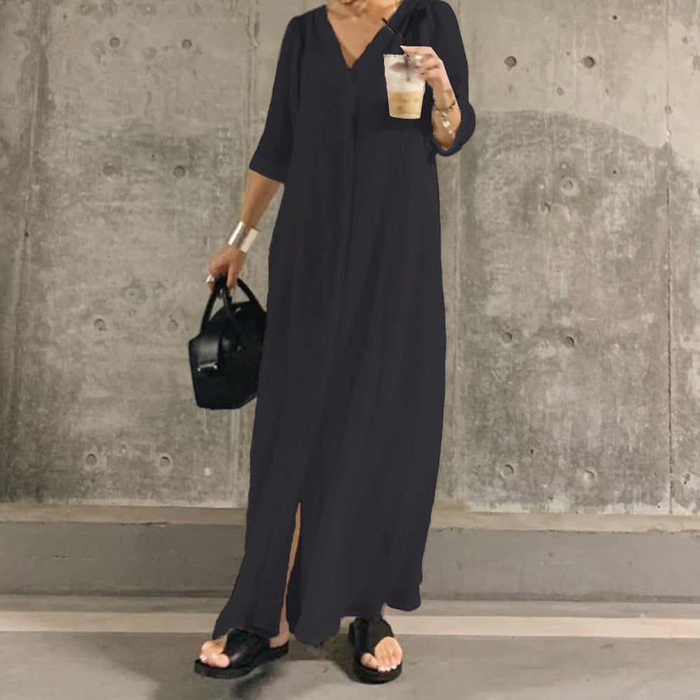 Loose Waist Slim Long Shirt Dress