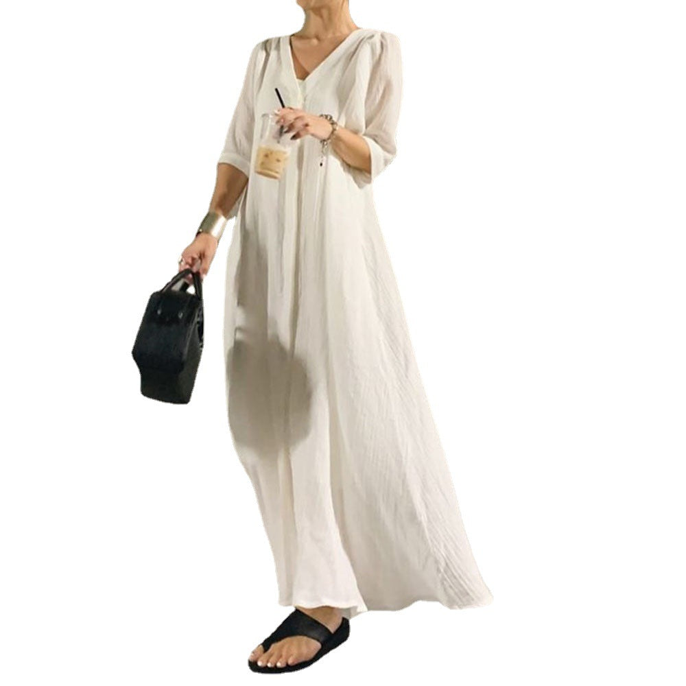 Loose Waist Slim Long Shirt Dress