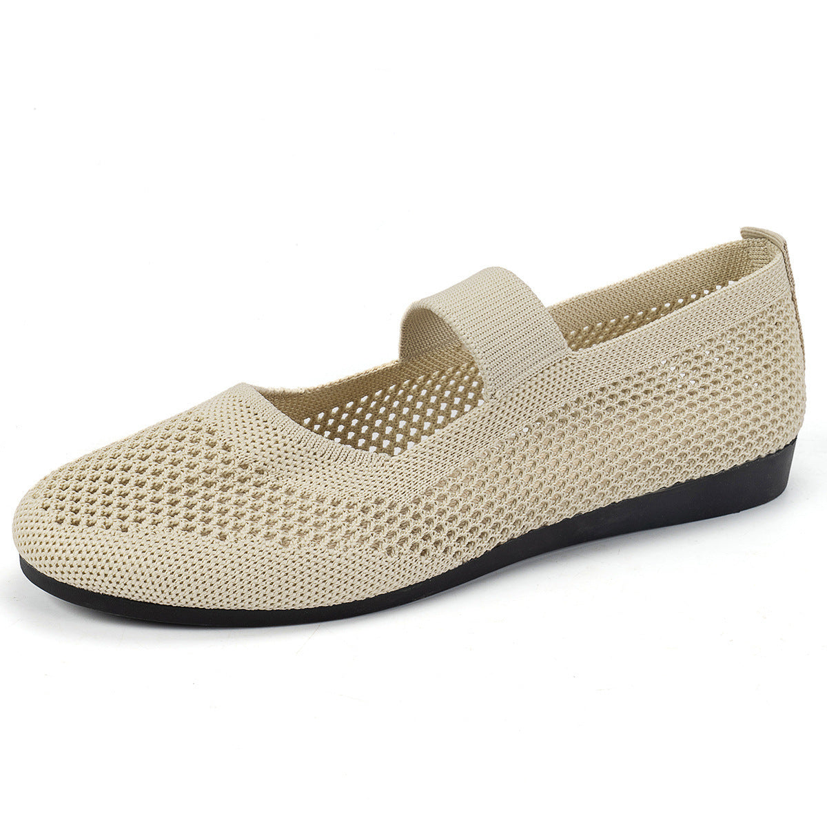 Flyknit Breathable Flat Low-cut Shoes Women's Hollow Solid Color Round Head Dancing